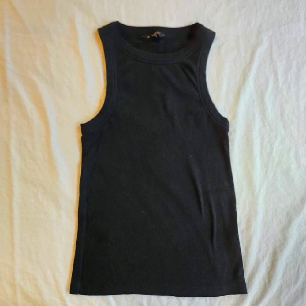 Banana Republic Black M Ribbed Cotton Cutaway Tank Top Racerback
